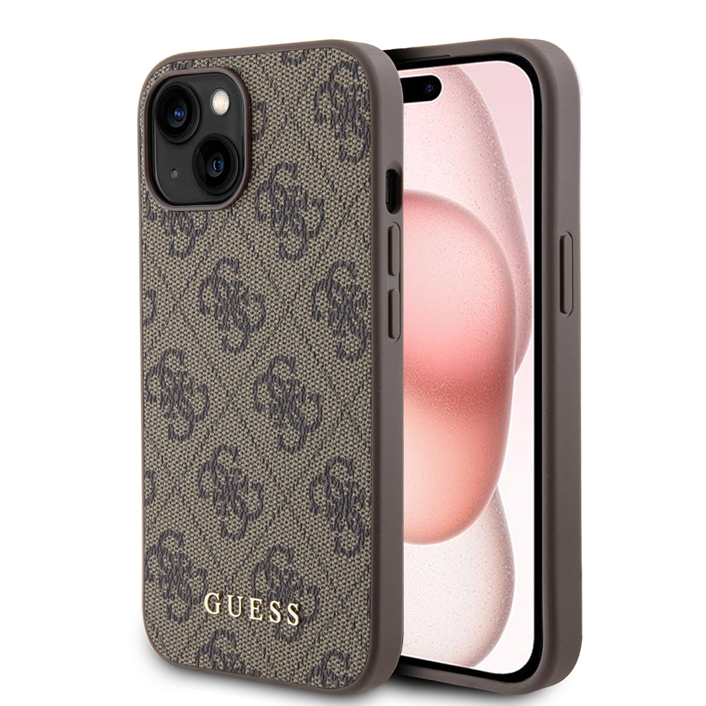 Deksel for Apple iPhone 15, Guess, 4G Metal Gold Logo, Brun