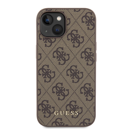 Deksel for Apple iPhone 15, Guess, 4G Metal Gold Logo, Brun