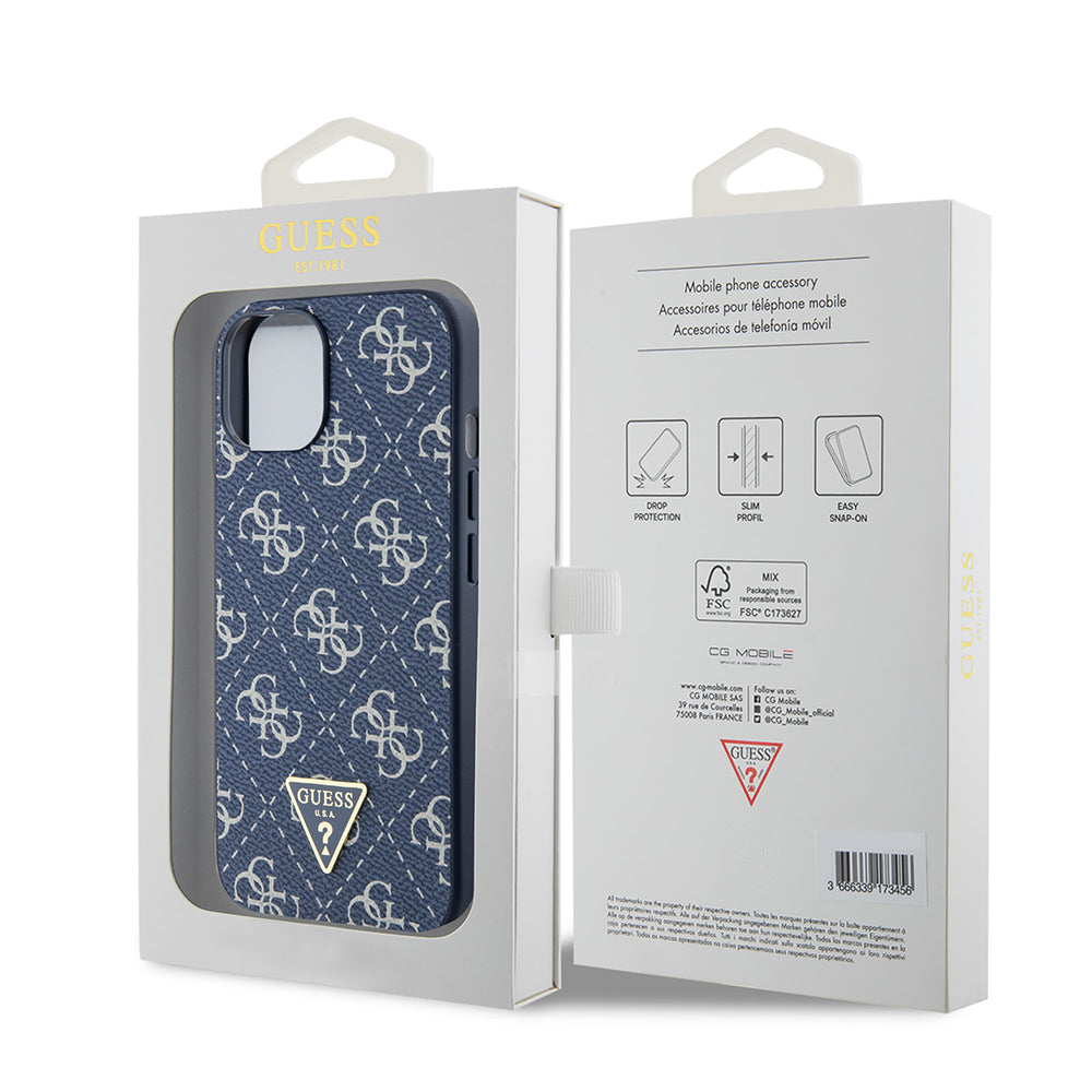 Deksel for Apple iPhone 15, Guess, 4G Triangle Logo, Blå