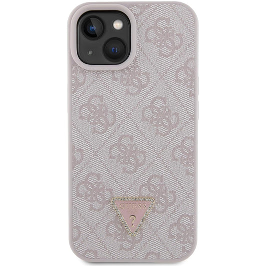 Deksel for Apple iPhone 15, Guess, 4G Triangle Strass, Rosa