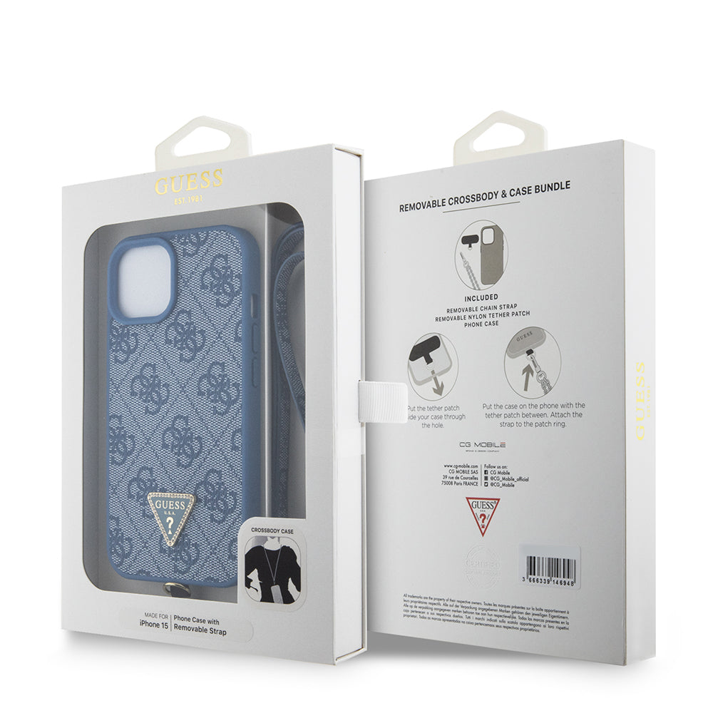 Deksel for Apple iPhone 15, Guess, Crossbody 4G Metal Logo, Blå