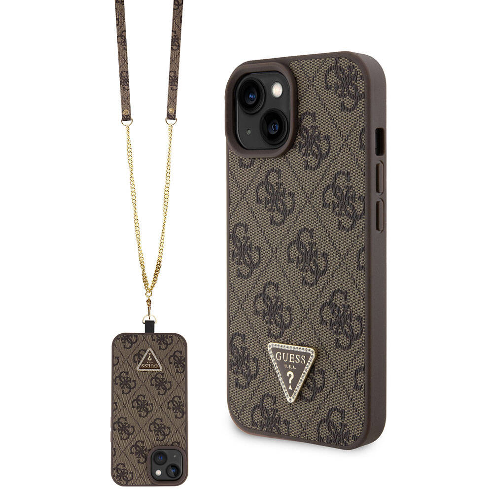 Deksel for Apple iPhone 15, Guess, Crossbody 4G Metal Logo, Brun