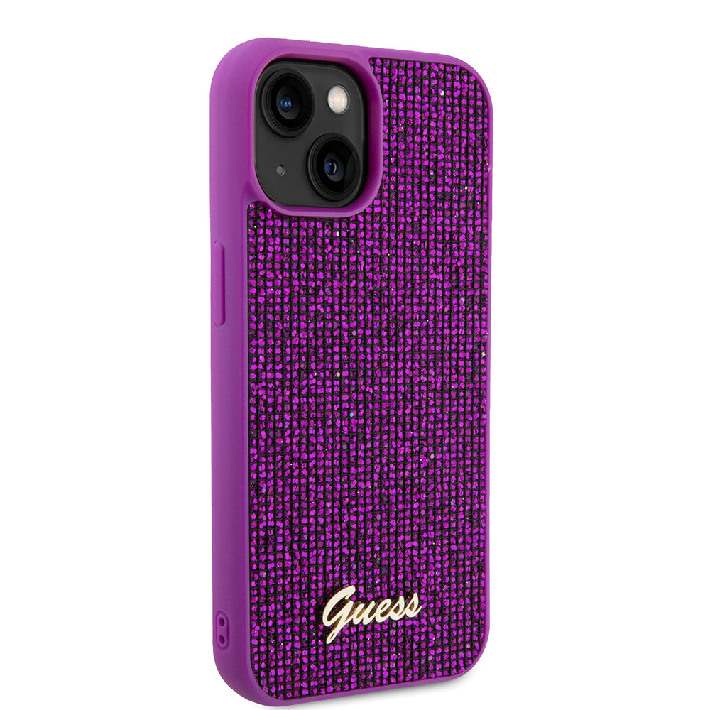 Deksel for Apple iPhone 15, Guess, Disco Metal Script, Fuchsia