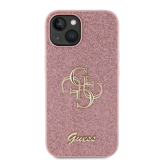 Deksel for Apple iPhone 15, Guess, Glitter Big 4G Script, Rosa