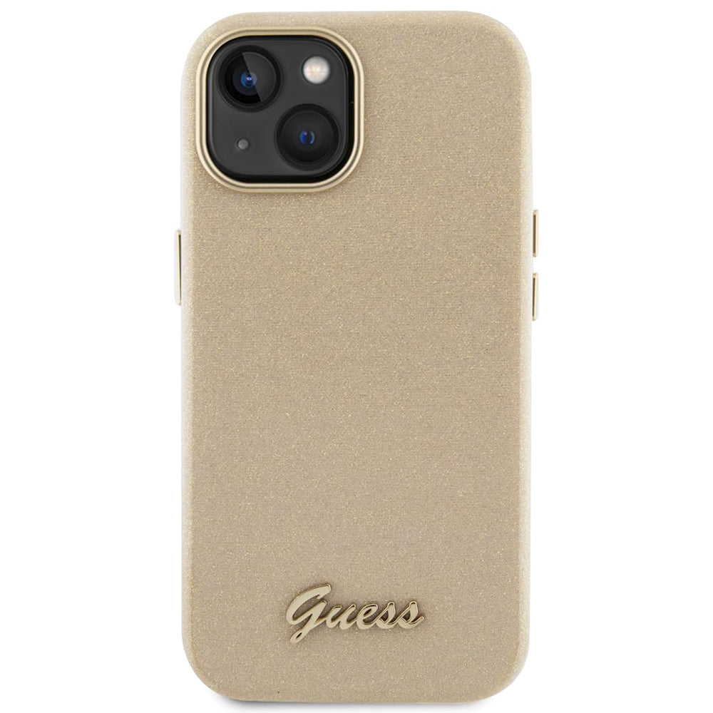 Deksel for Apple iPhone 15, Guess, Glitter Glossy Script, Beige