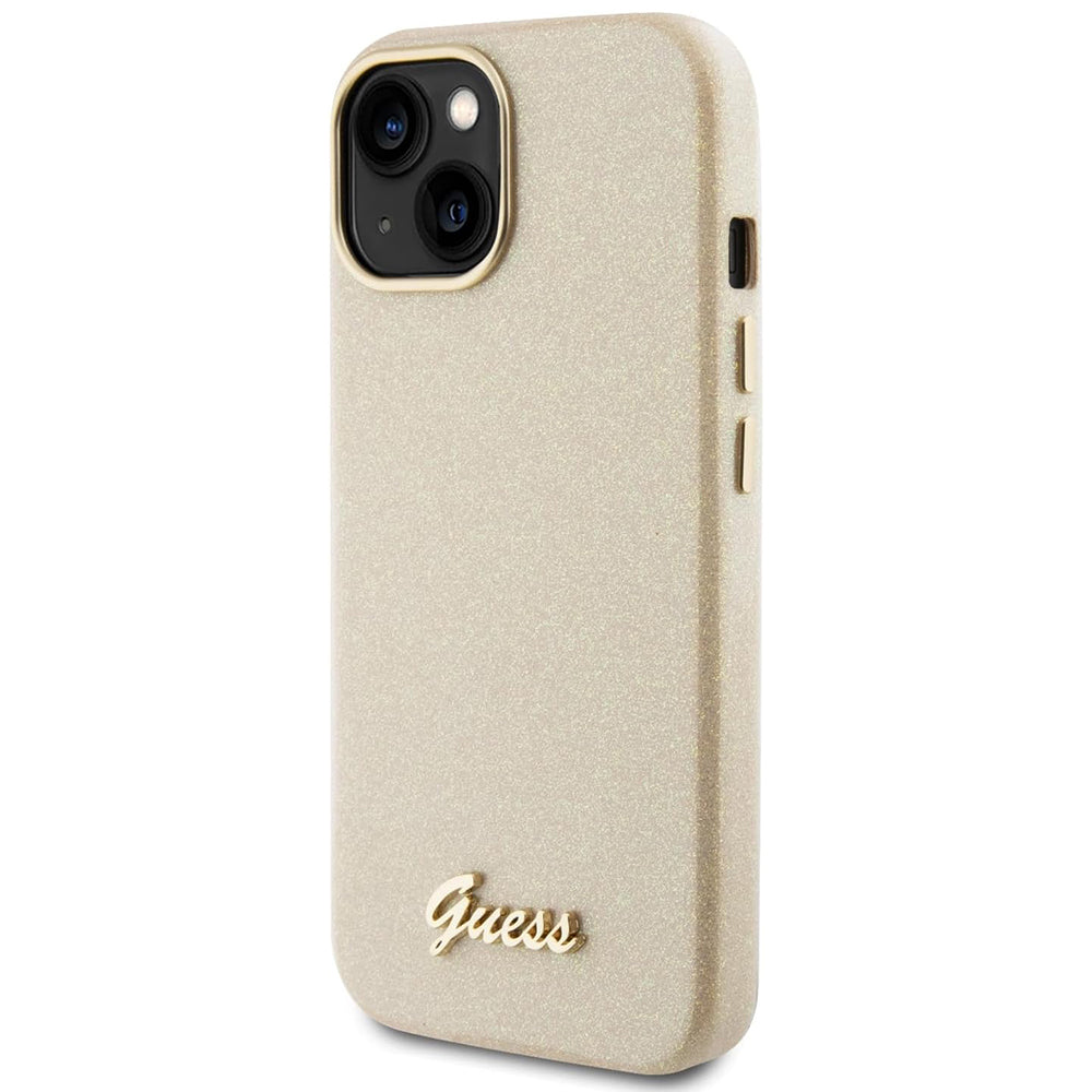 Deksel for Apple iPhone 15, Guess, Glitter Glossy Script, Beige