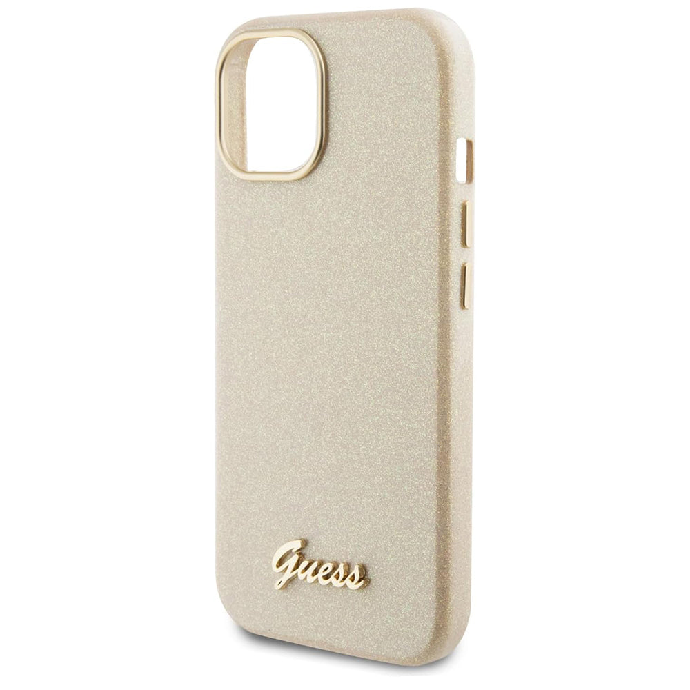 Deksel for Apple iPhone 15, Guess, Glitter Glossy Script, Beige