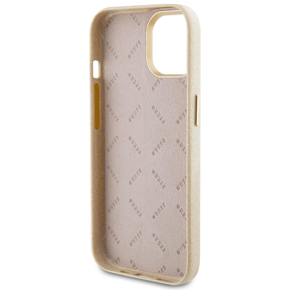 Deksel for Apple iPhone 15, Guess, Glitter Glossy Script, Beige
