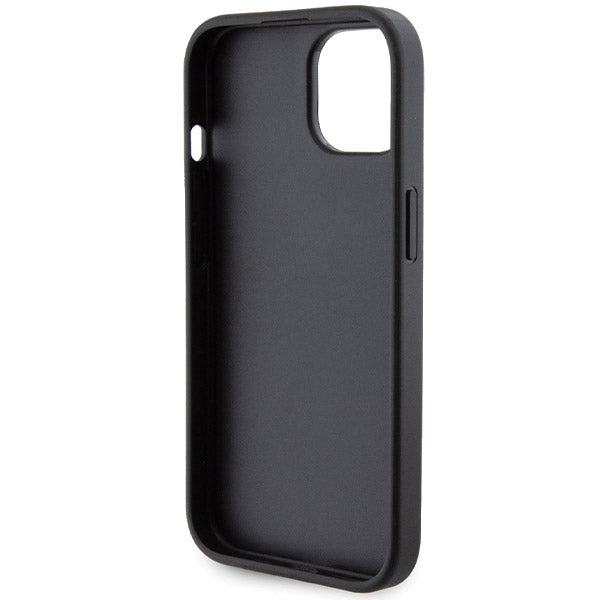 Deksel for Apple iPhone 15, Guess, Grip Stand 4G Saffiano Strass, Svart
