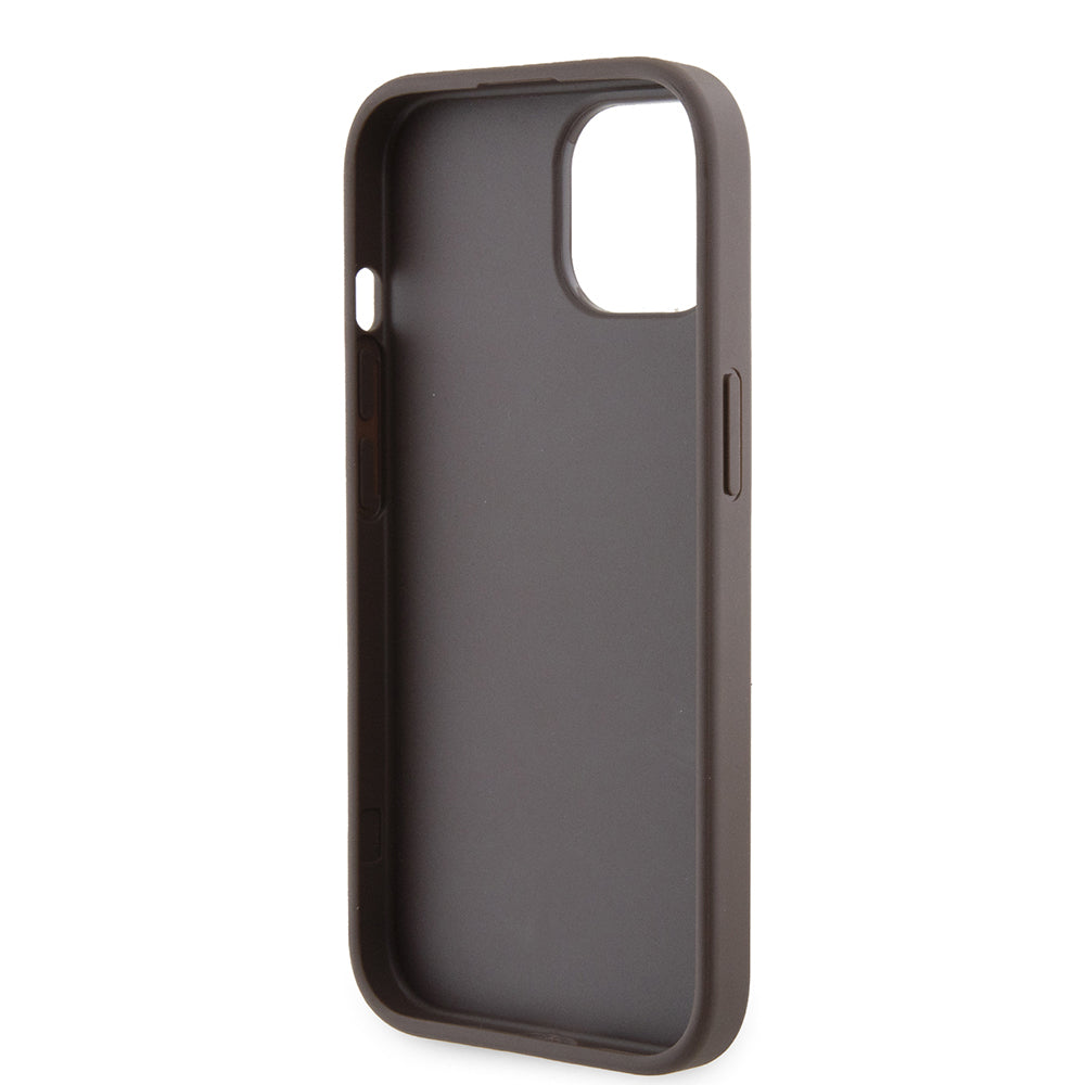 Deksel for Apple iPhone 15, Guess, Grip Stand 4G Triangle Strass, Brun