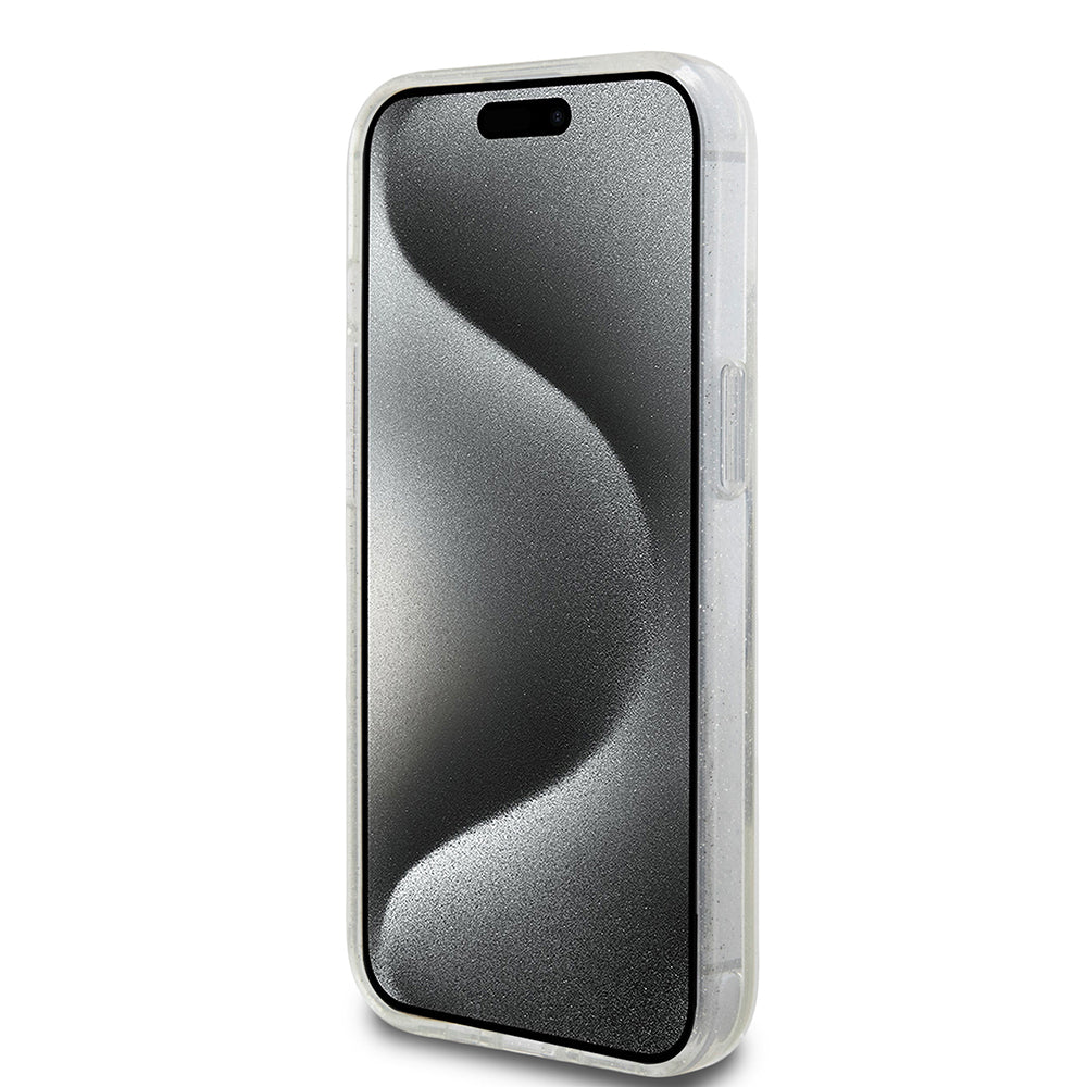 Deksel for Apple iPhone 15, Guess, Liquid Glitter Gold Stripes, Gjennomsiktig