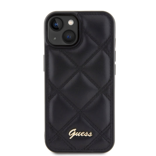 Deksel for Apple iPhone 15, Guess, Quilted Metal Logo, Svart