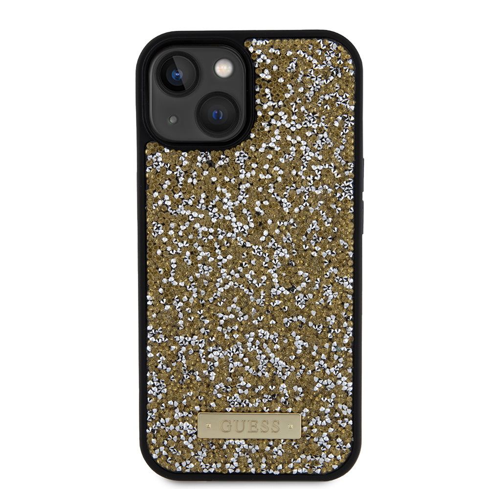 Deksel for Apple iPhone 15, Guess, Rhinestone Metal Logo, Gul
