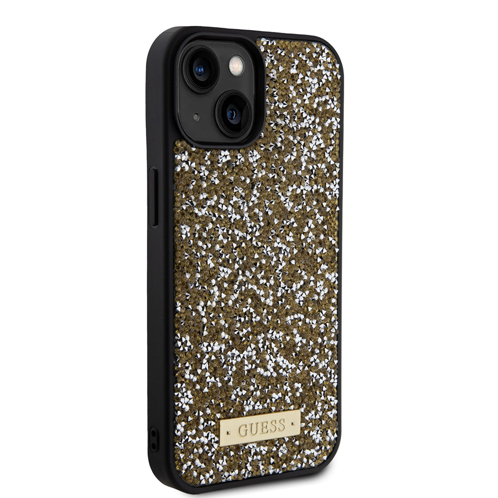 Deksel for Apple iPhone 15, Guess, Rhinestone Metal Logo, Gul