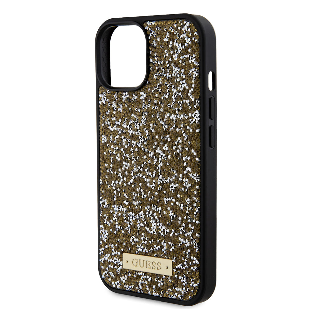 Deksel for Apple iPhone 15, Guess, Rhinestone Metal Logo, Gul