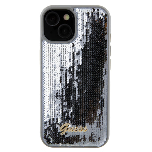 Deksel for Apple iPhone 15, Guess, Sequin Script Metal, Sølvfarget