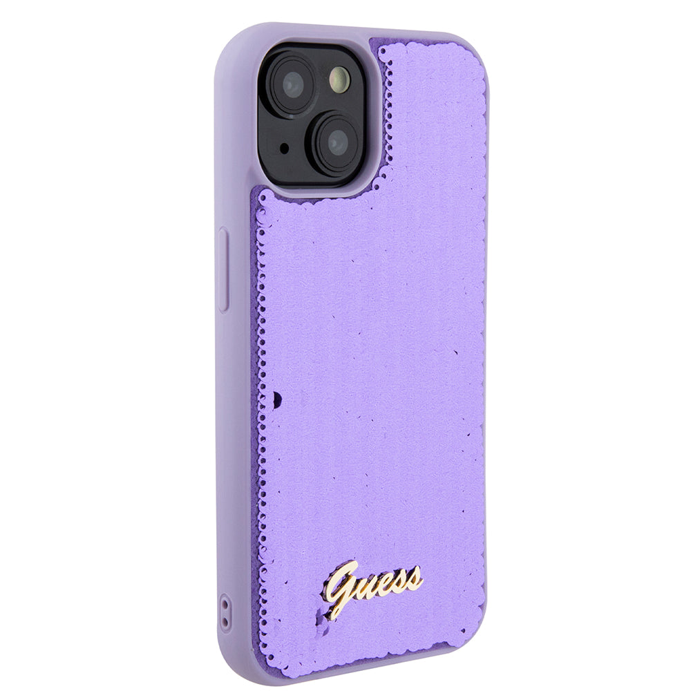 Deksel for Apple iPhone 15, Guess, Sequin Script Metal, Lilla