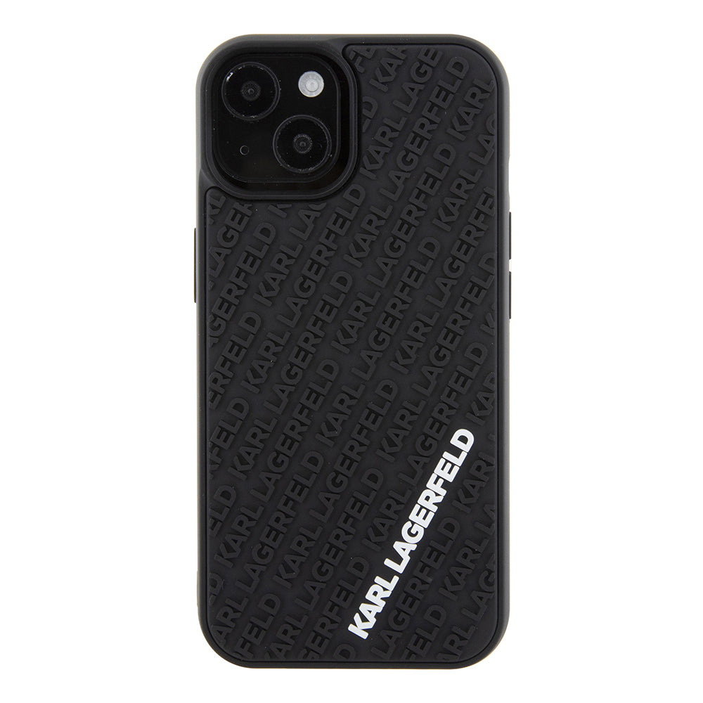 Deksel for Apple iPhone 15, Karl Lagerfeld, 3D Rubber Multi Logo, Svart