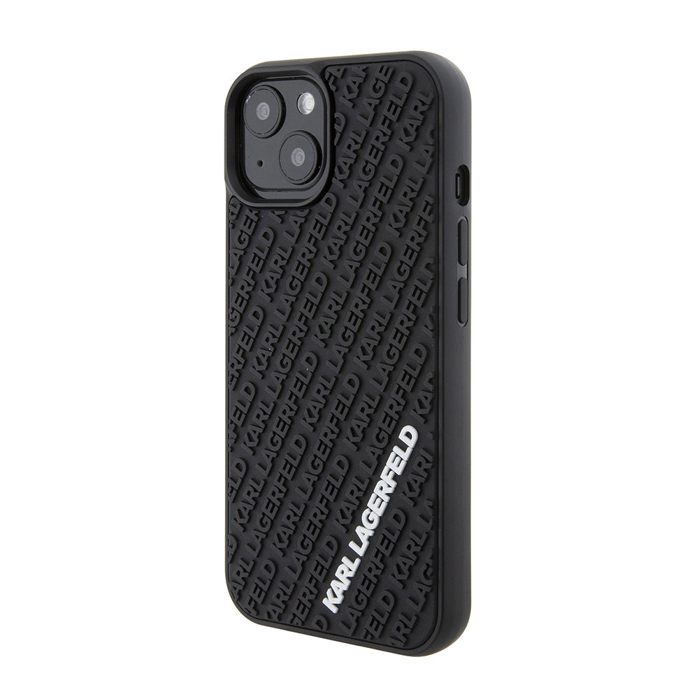 Deksel for Apple iPhone 15, Karl Lagerfeld, 3D Rubber Multi Logo, Svart