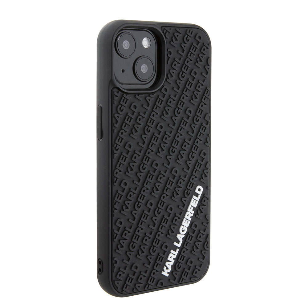 Deksel for Apple iPhone 15, Karl Lagerfeld, 3D Rubber Multi Logo, Svart