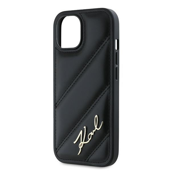 Deksel for Apple iPhone 15, Karl Lagerfeld, Diagonal Quilted Script, Svart