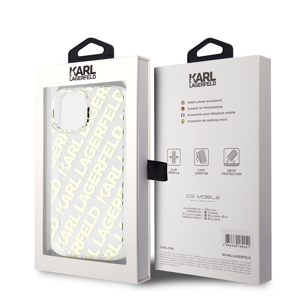 Deksel for Apple iPhone 15, Karl Lagerfeld, IML Luxury Gold Fullover Logo, Gull