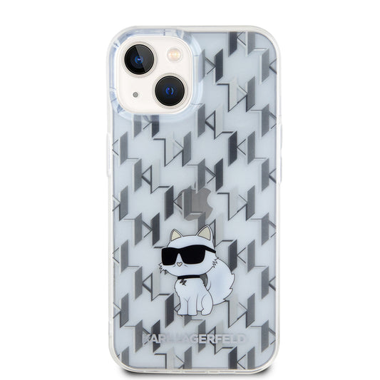 Deksel for Apple iPhone 15, Karl Lagerfeld, Monogram Choupette, Gjennomsiktig