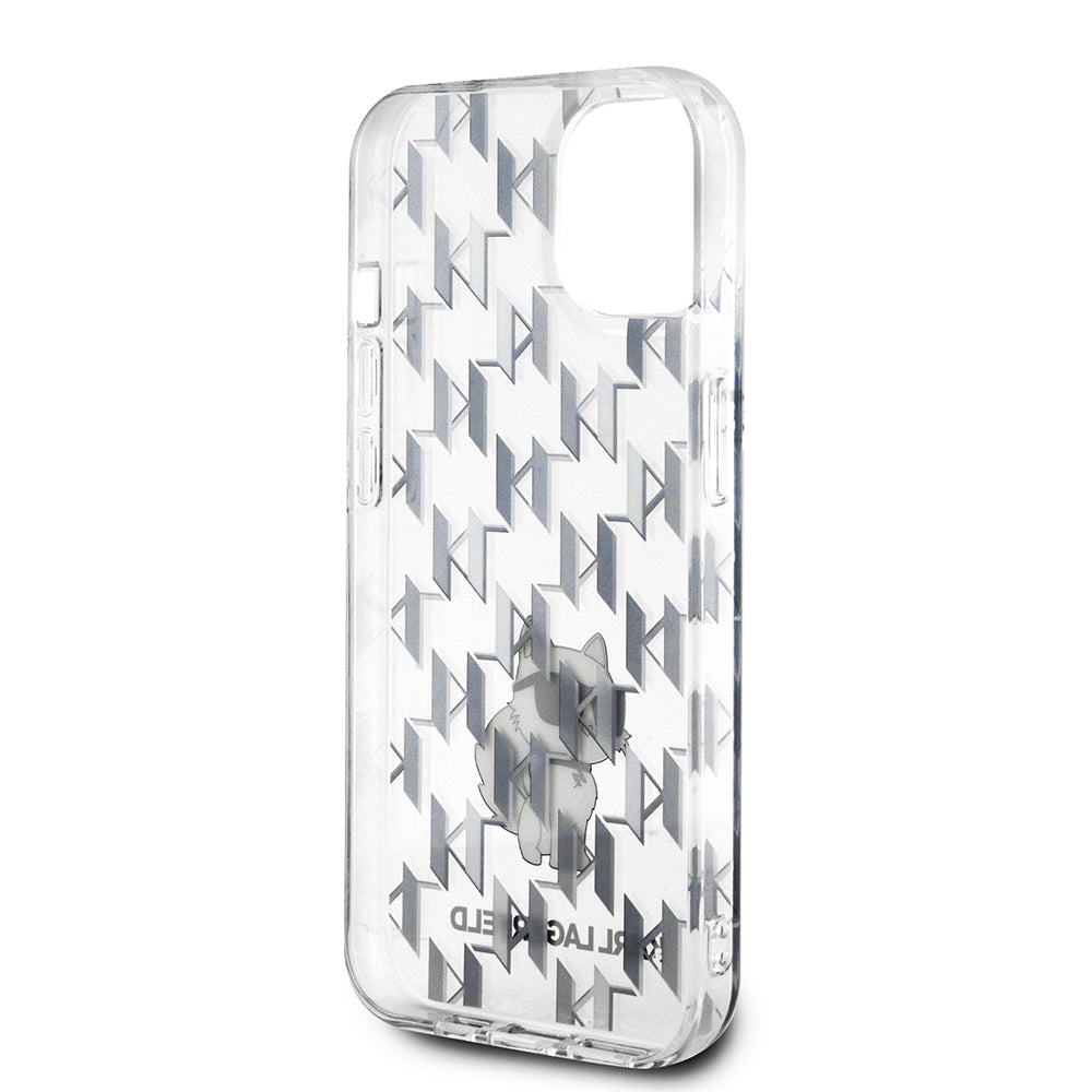 Deksel for Apple iPhone 15, Karl Lagerfeld, Monogram Choupette, Gjennomsiktig