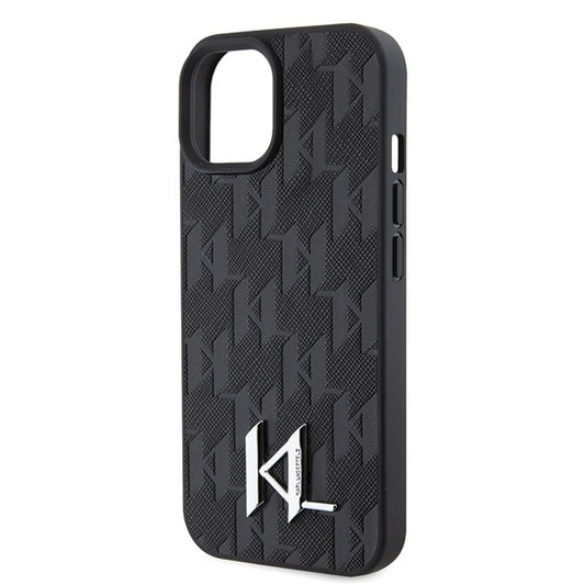 Deksel for Apple iPhone 15, Karl Lagerfeld, Monogram Hot Stamp Metal Logo, Svart
