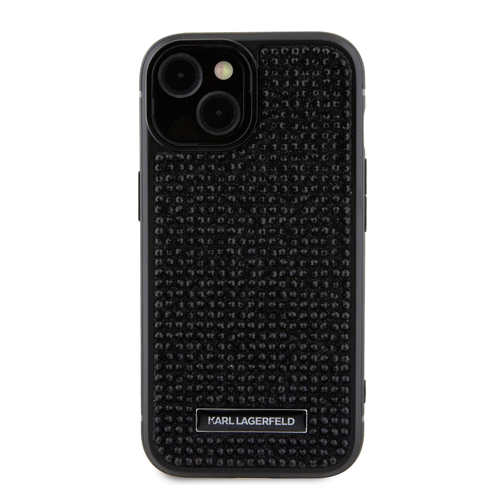 Deksel for Apple iPhone 15, Karl Lagerfeld, Rhinestone Metal Plate, Svart