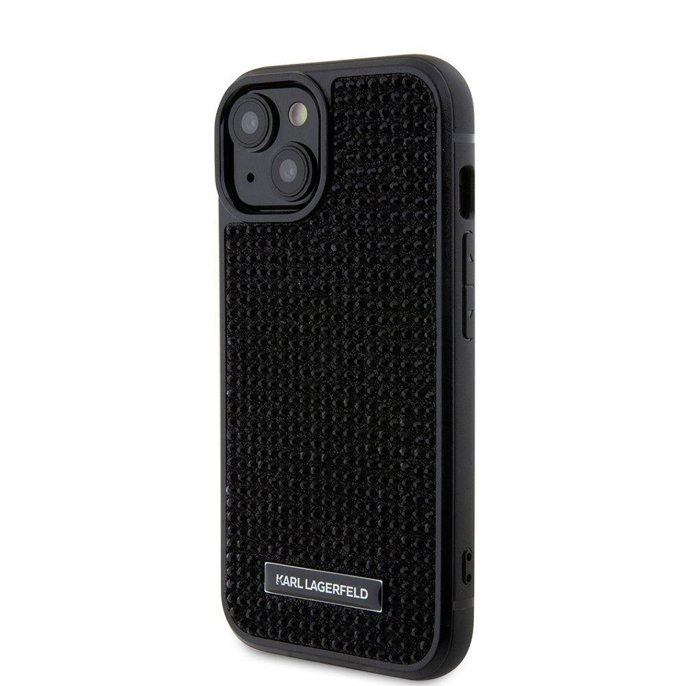 Deksel for Apple iPhone 15, Karl Lagerfeld, Rhinestone Metal Plate, Svart