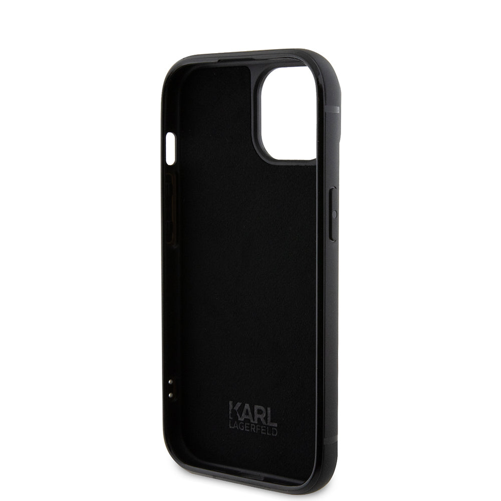 Deksel for Apple iPhone 15, Karl Lagerfeld, Rhinestone Metal Plate, Svart