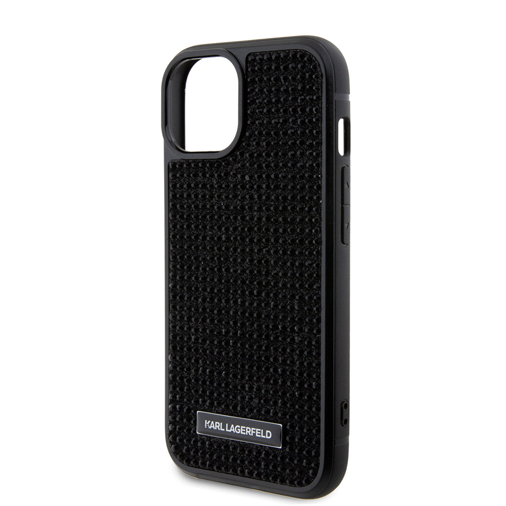 Deksel for Apple iPhone 15, Karl Lagerfeld, Rhinestone Metal Plate, Svart