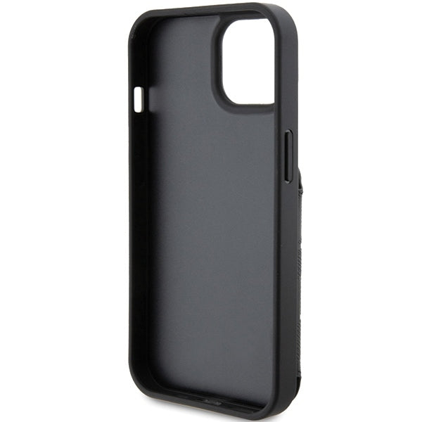 Deksel for Apple iPhone 15, Karl Lagerfeld, Saffiano Cardslots and Stand Monogram Choupette, Svart