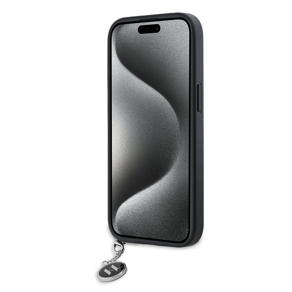 Deksel for Apple iPhone 15, Karl Lagerfeld, Saffiano Rhinestones & Charm, Svart