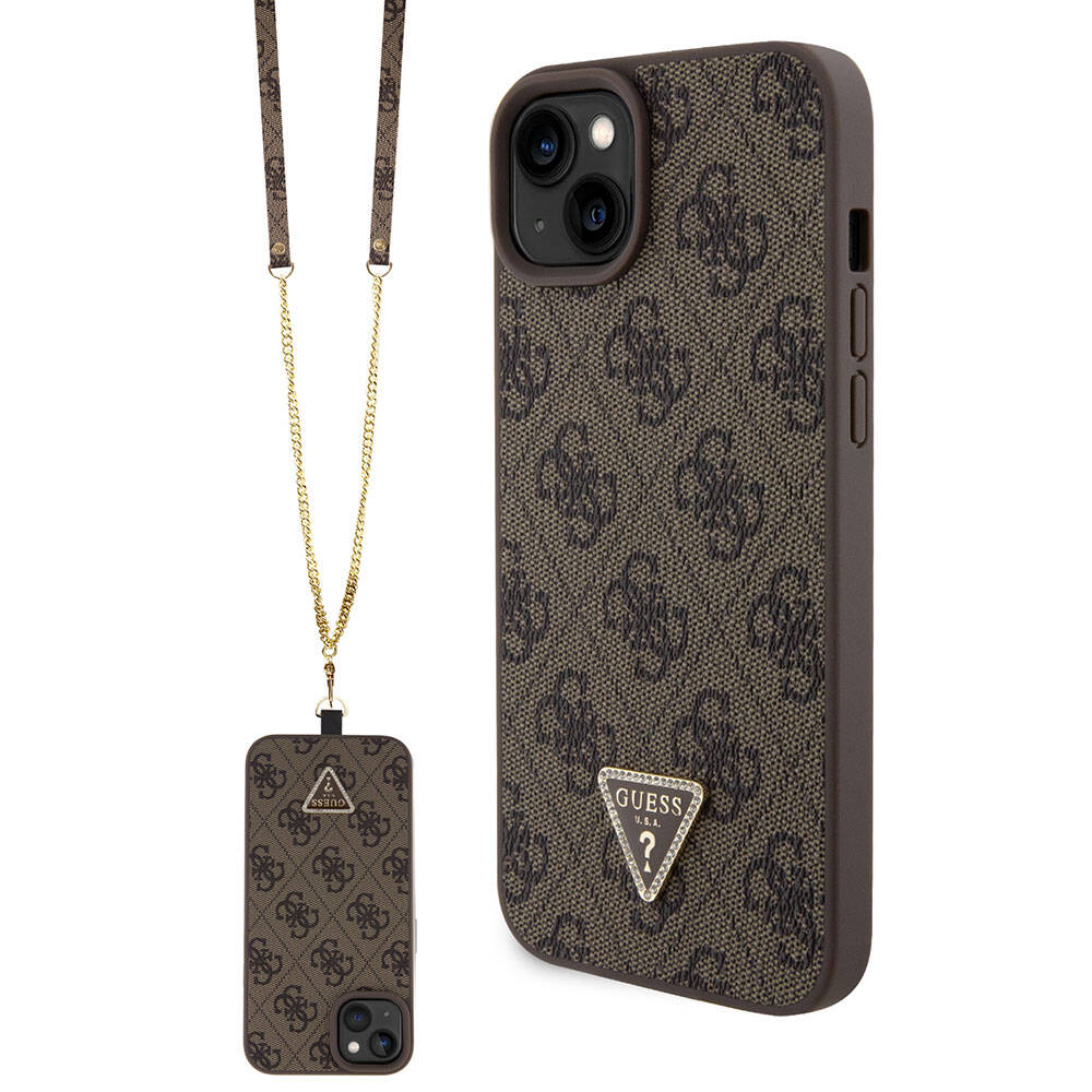 Deksel for Apple iPhone 15 Plus, Guess, Crossbody 4G Metal Logo, Brun