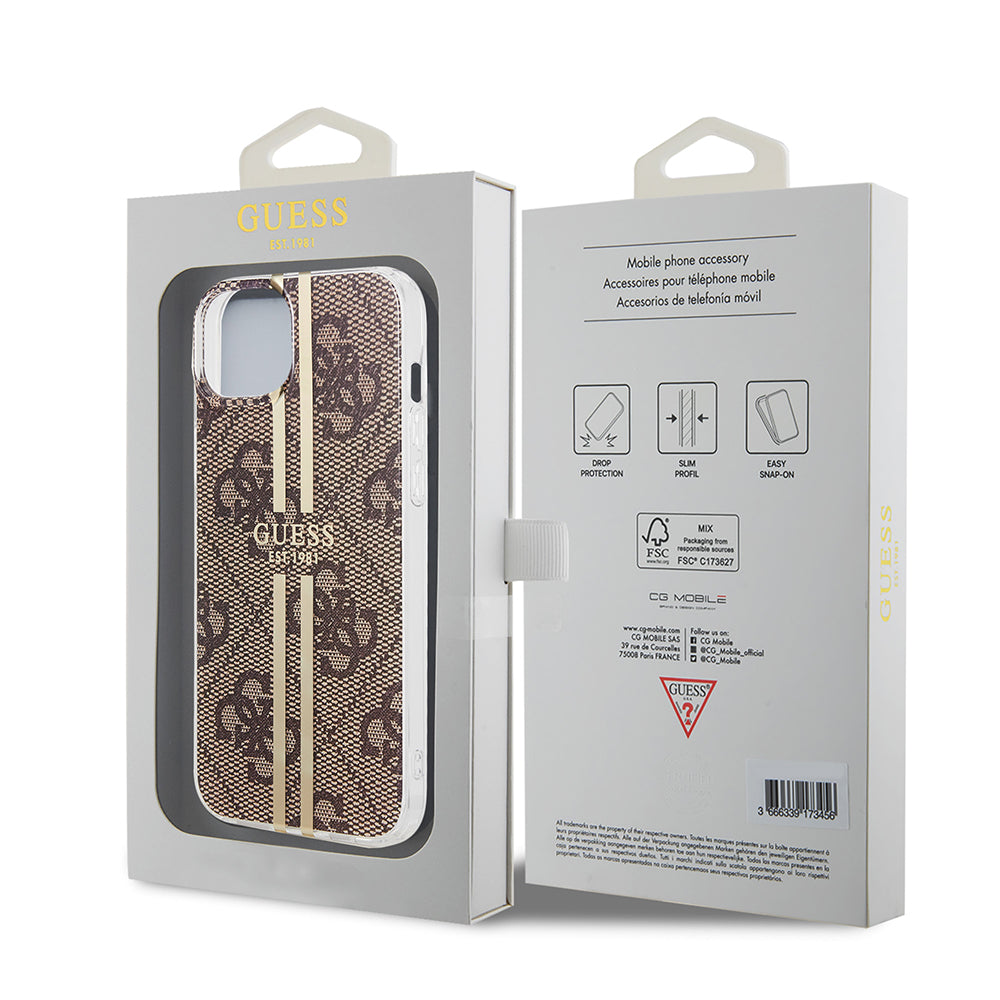 Deksel for Apple iPhone 15 Plus, Guess, IML 4G Gold Stripe, Brun