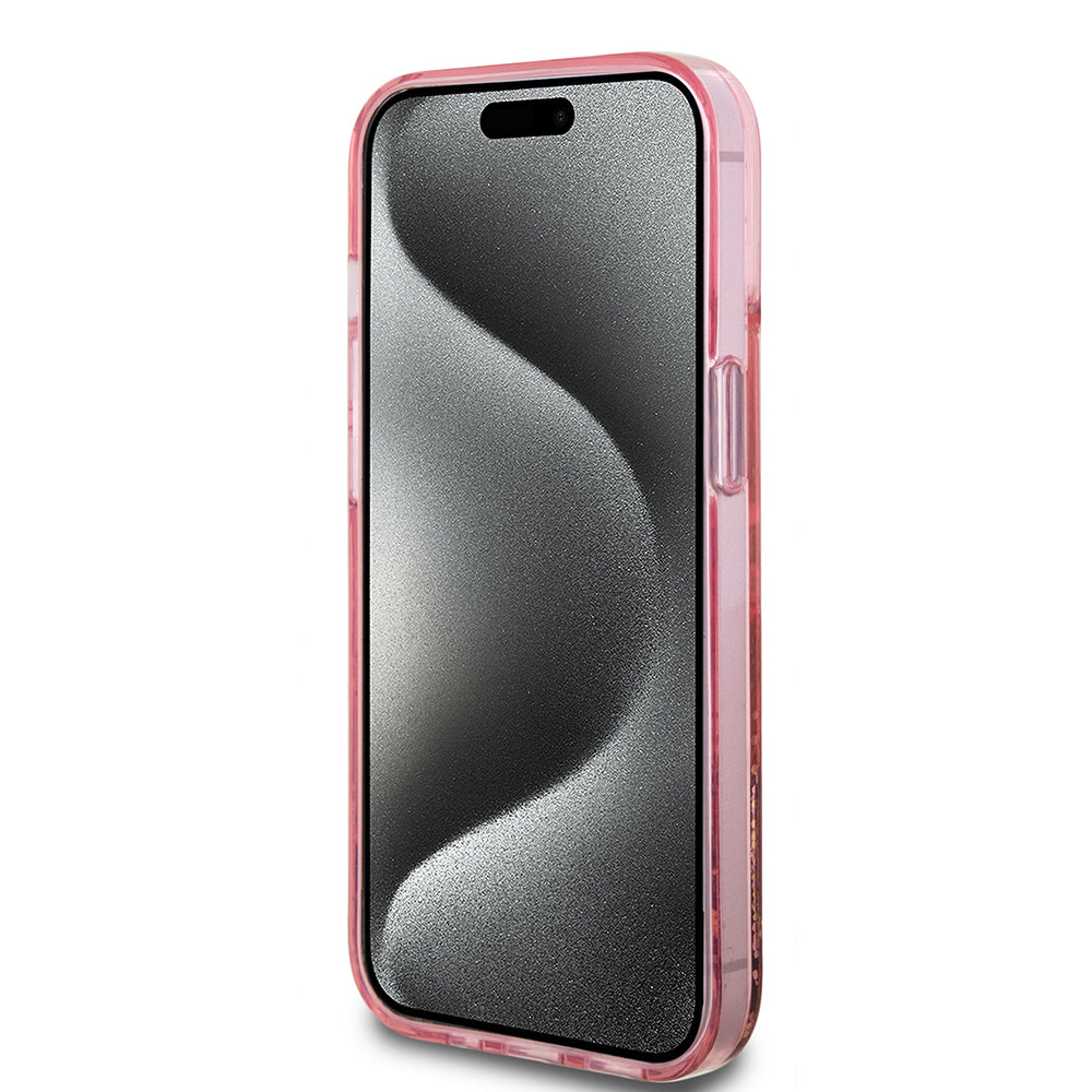 Deksel for Apple iPhone 15 Plus, Guess, Liquid Glitter Gold Stripes, Rosa