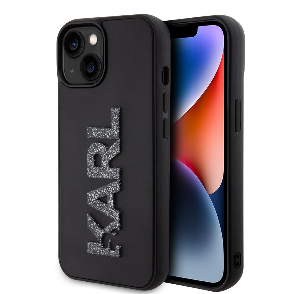 Deksel for Apple iPhone 15 Plus, Karl Lagerfeld, 3D Rubber Glitter Logo, Svart