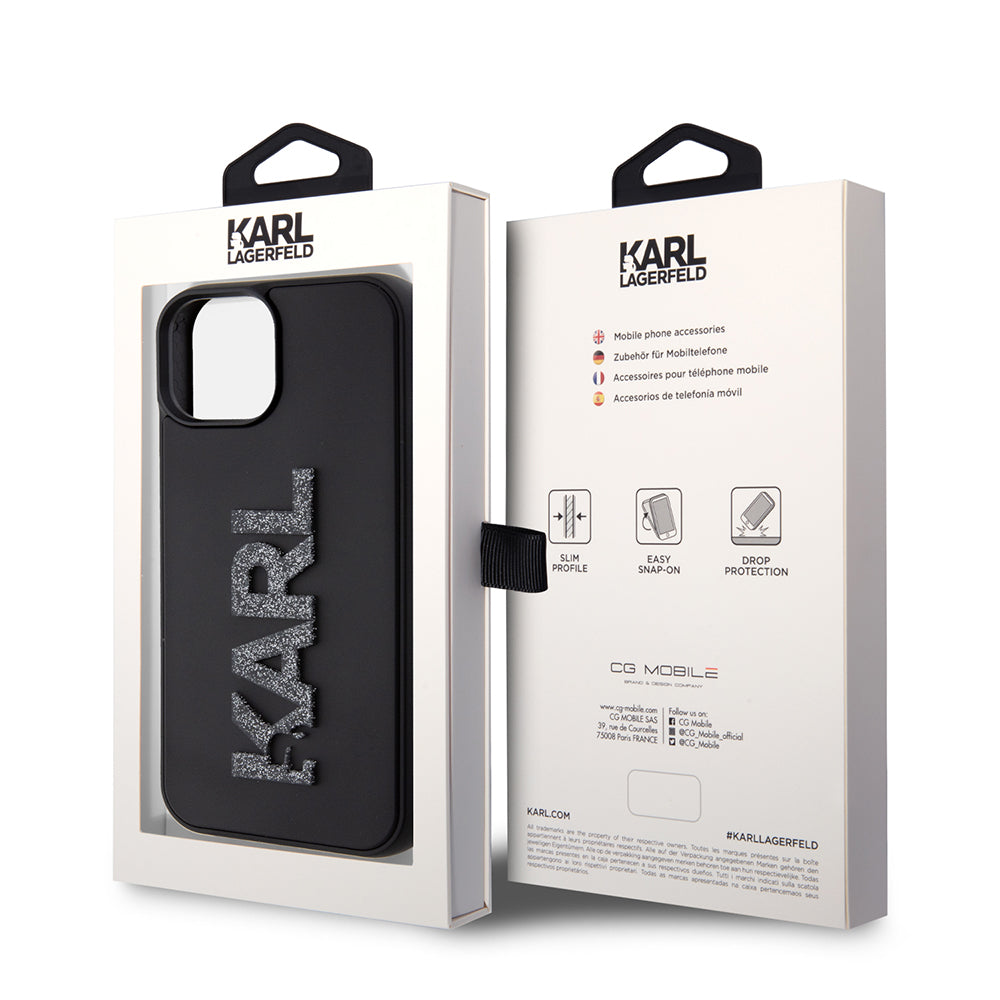 Deksel for Apple iPhone 15 Plus, Karl Lagerfeld, 3D Rubber Glitter Logo, Svart