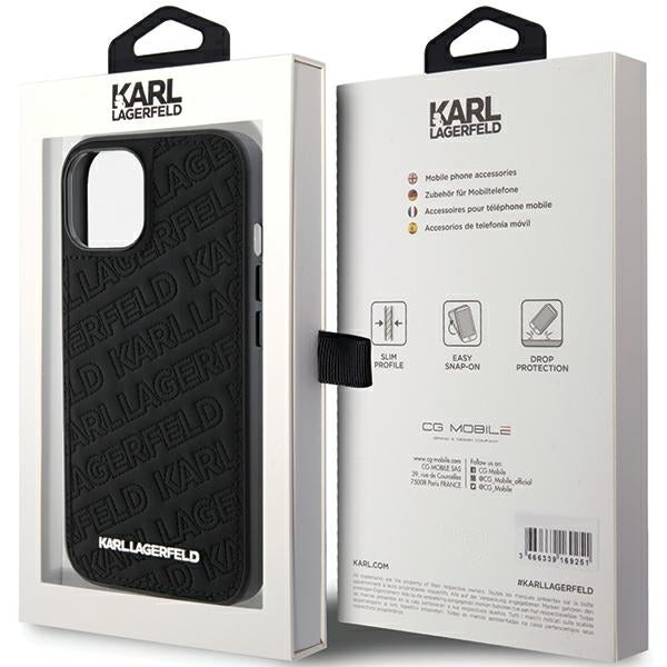 Deksel for Apple iPhone 15 Plus, Karl Lagerfeld, Diagonal Quilted K Pattern, Svart