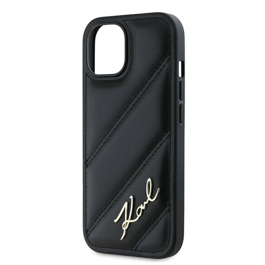 Deksel for Apple iPhone 15 Plus, Karl Lagerfeld, Diagonal Quilted Script, Svart