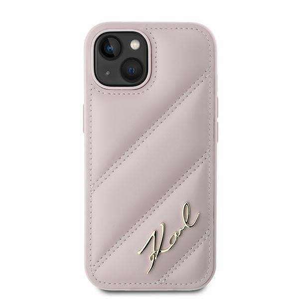 Deksel for Apple iPhone 15 Plus, Karl Lagerfeld, Diagonal Quilted Script, Rosa
