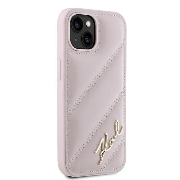 Deksel for Apple iPhone 15 Plus, Karl Lagerfeld, Diagonal Quilted Script, Rosa