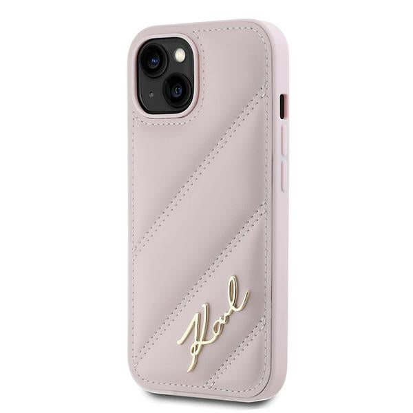 Deksel for Apple iPhone 15 Plus, Karl Lagerfeld, Diagonal Quilted Script, Rosa