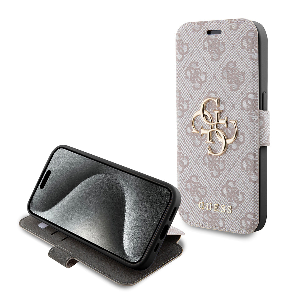 Deksel for Apple iPhone 15 Pro, Guess, 4G Book, Rosa