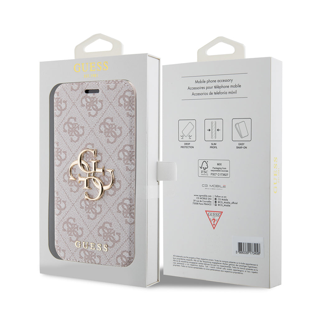 Deksel for Apple iPhone 15 Pro, Guess, 4G Book, Rosa