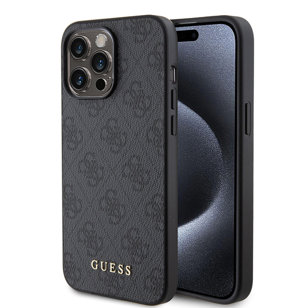 Deksel for Apple iPhone 15 Pro, Guess, 4G Metal Gold Logo, Grå