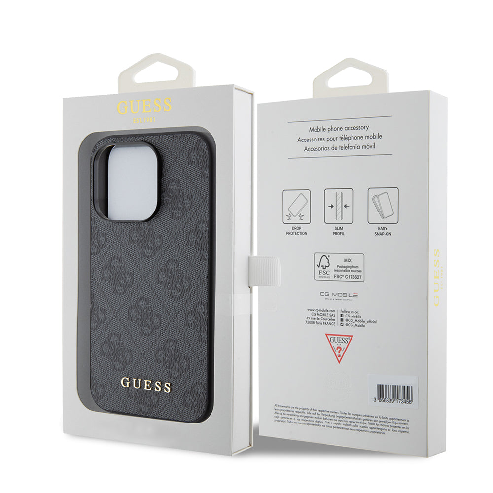 Deksel for Apple iPhone 15 Pro, Guess, 4G Metal Gold Logo, Grå