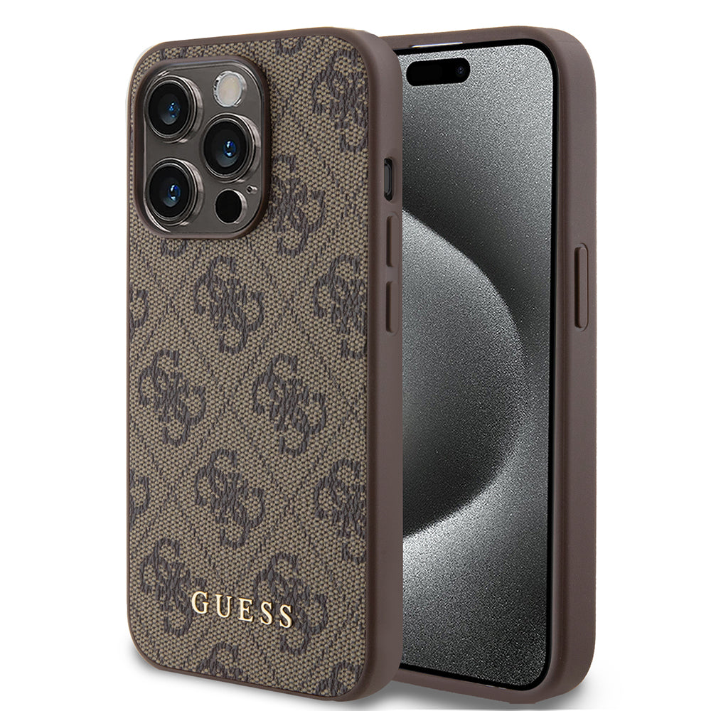 Deksel for Apple iPhone 15 Pro, Guess, 4G Metal Gold Logo, Brun